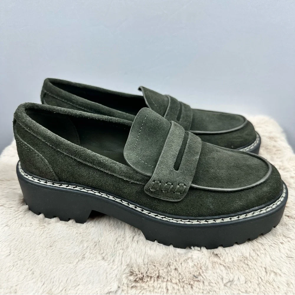 CALVIN KLEIN Women Suzie Suede Slip-on Lug Sole Loafer Dark Green Sz 5.5